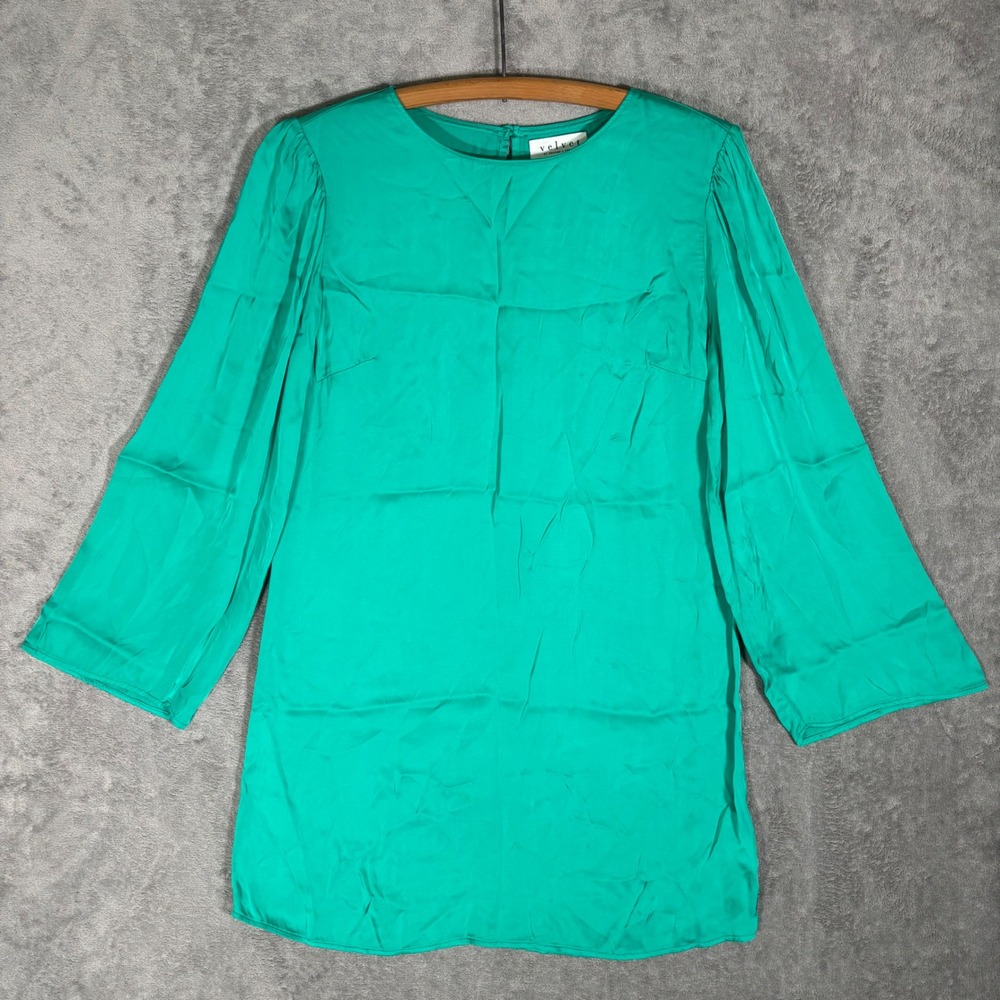 Velvet by Graham & Spencer Green Viscose Long Sleeve Tunic Blouse Dress Small